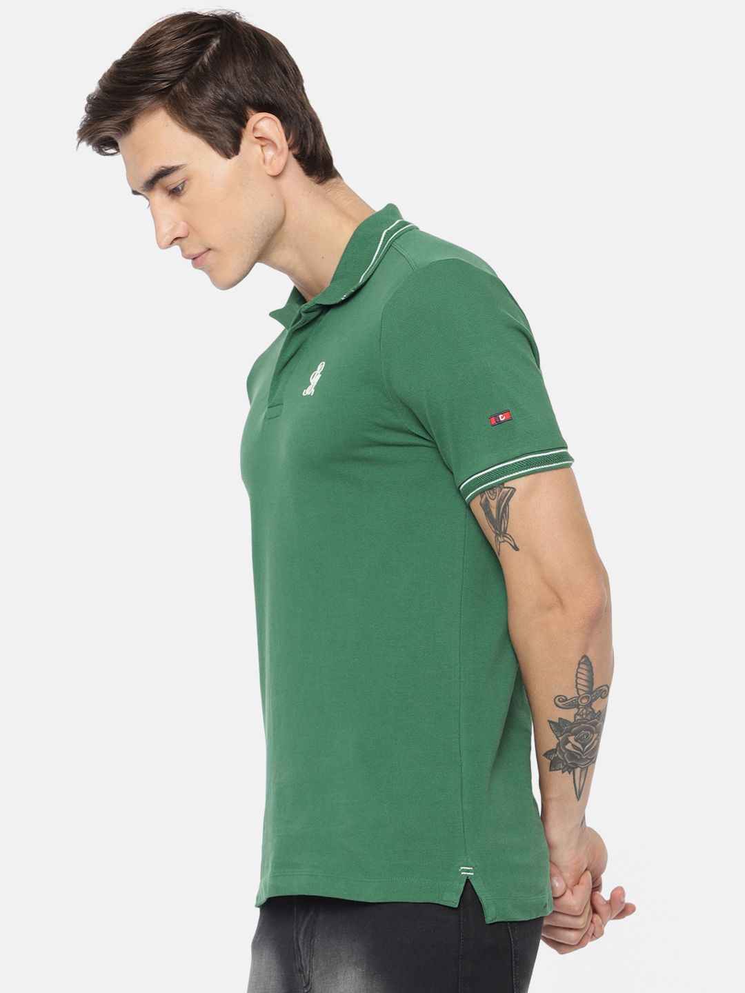Being Human Clothing Men Green Solid Polo Collar Pure Cotton T-shirt