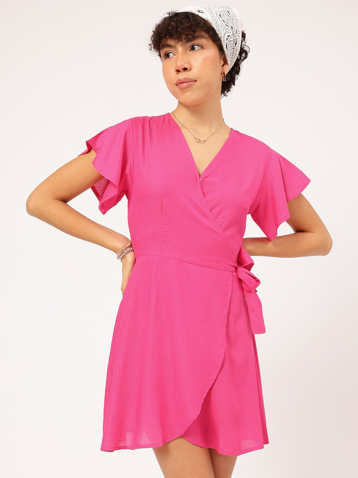 DressBerry Pastel Paradise Flutter Sleeves Wrap Tie-Up Mini Dress