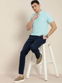 ether Men Blue Solid Moisture-Wicking Antimicrobial Polo