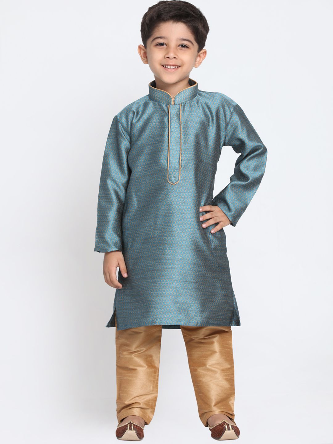 VASTRAMAY Boys Blue & Beige Self Design Kurta with Churidar