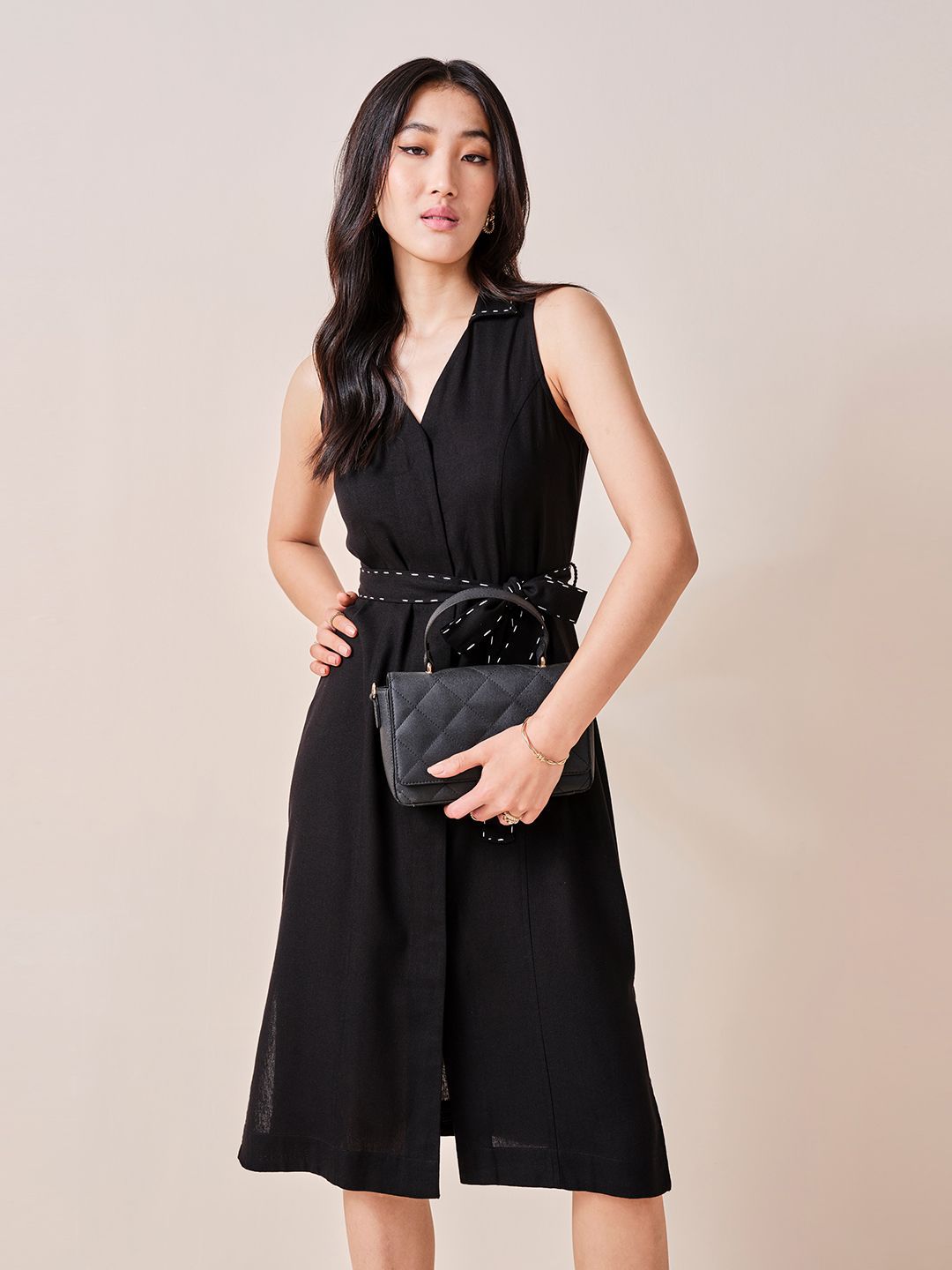 AND Solid Belted Shirt Dress