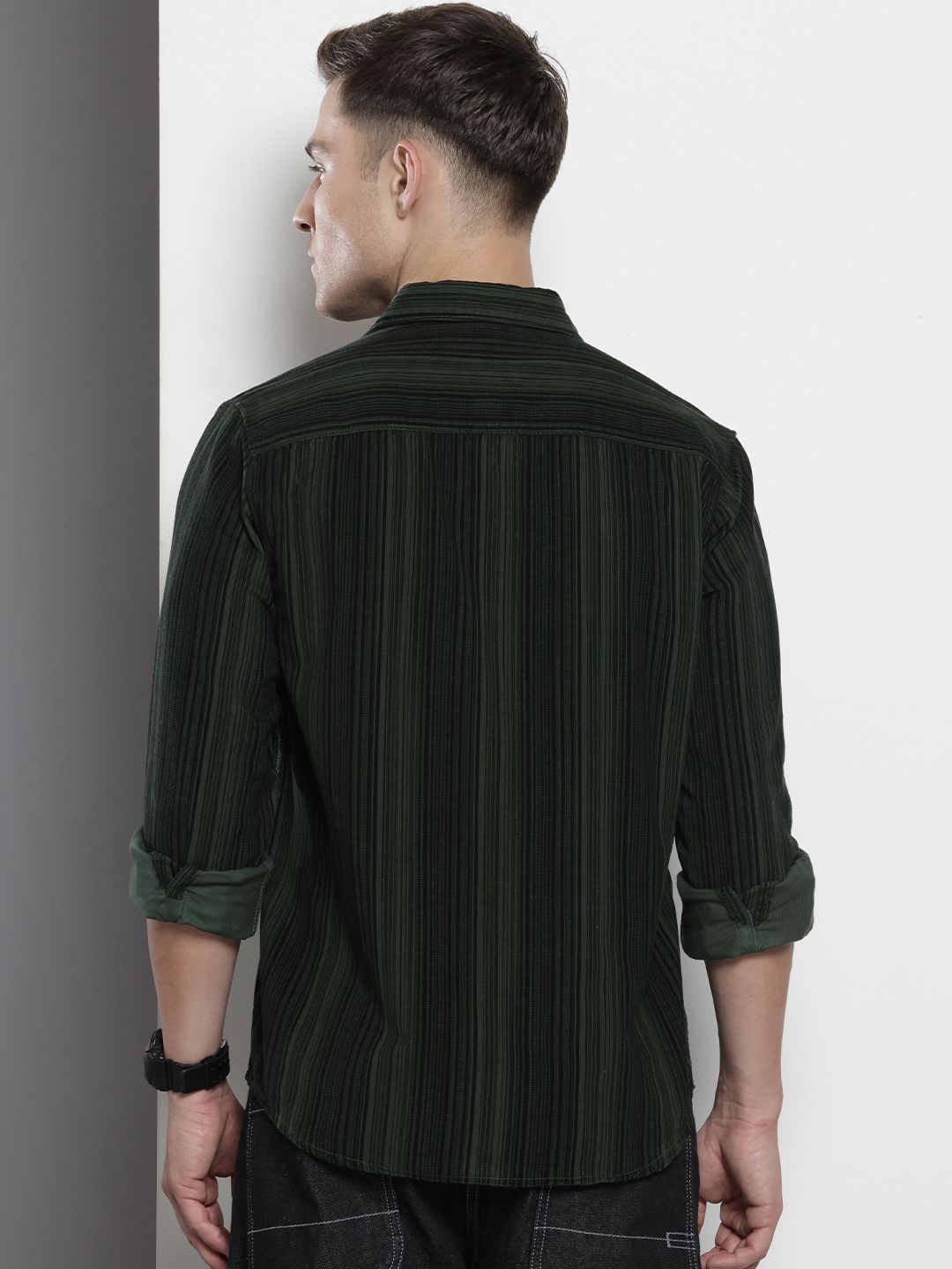 The Indian Garage Co Pure Cotton Vertical Striped Corduroy Casual Shirt