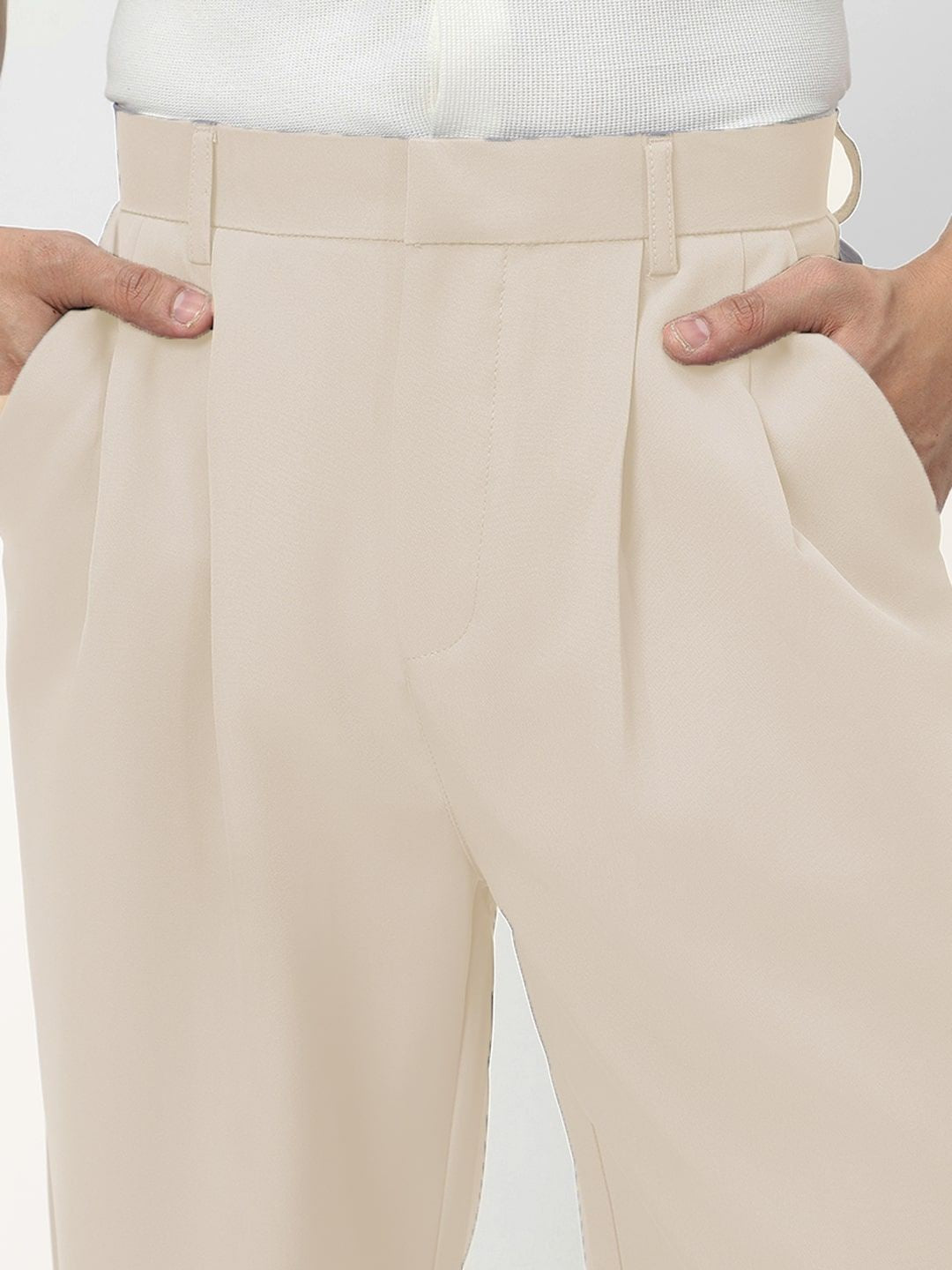 Urbano Fashion Men Cream Loose Baggy Fit Solid Korean Trousers Stretchable