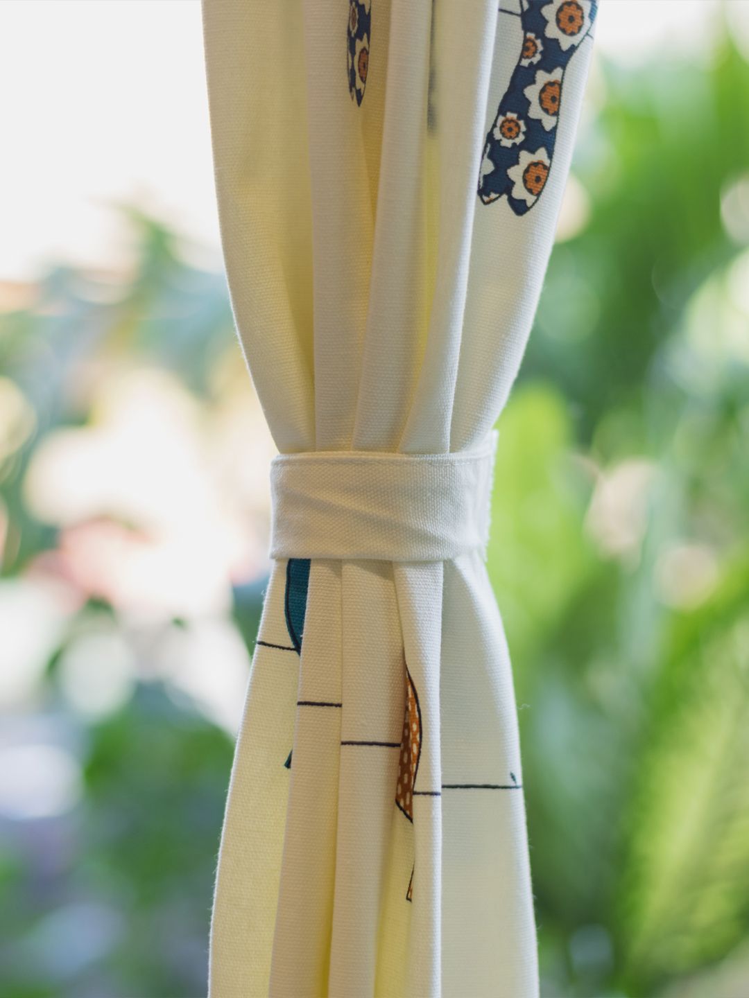 URBAN SPACE Off-White & Blue Set of 2 Door Curtains