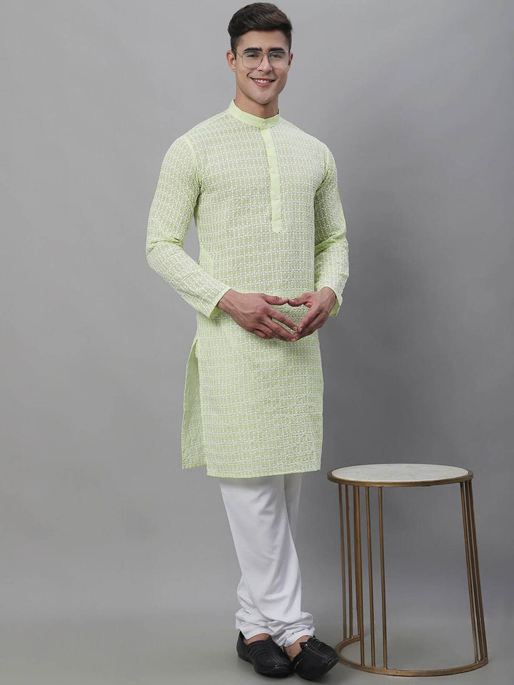 SOJANYA Geometric Embroidered Chikankari Pure Cotton Kurta With Churidar