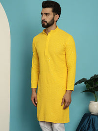SOJANYA Kurta Lurus Kapas Tulen Berlabuci Dihiasi