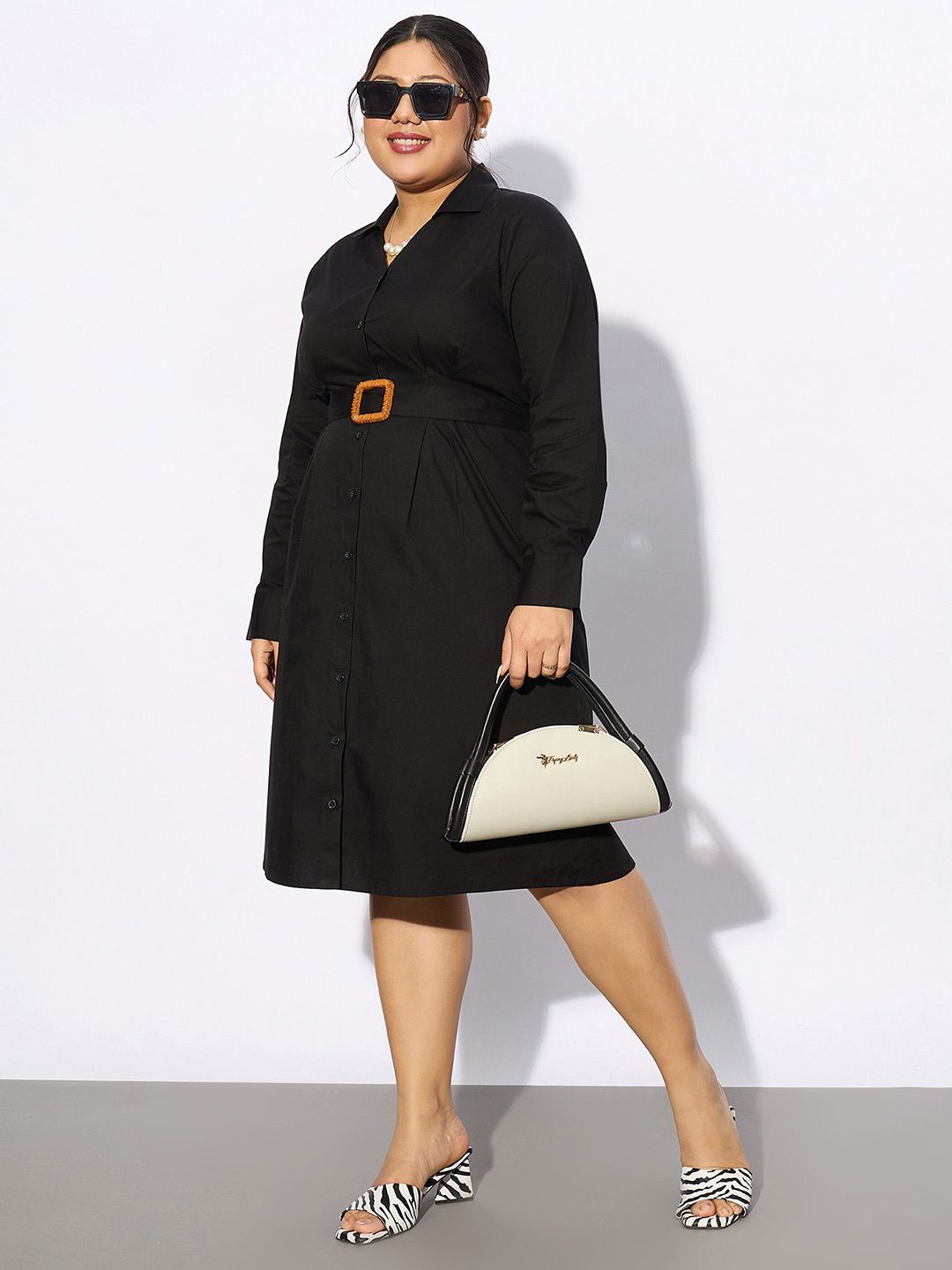 SASSAFRAS Curve Plus Size Long Sleeves Cotton Shirt Dress