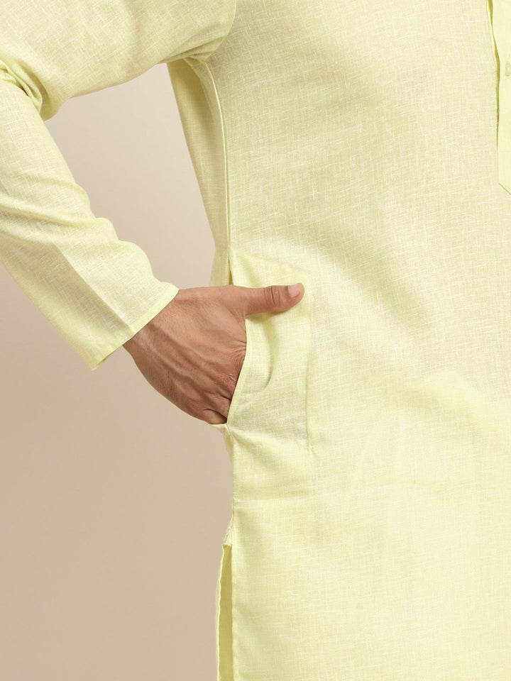 Anug by SOJANYA Men Lime Green Dobby Mandarin Collar Kurta