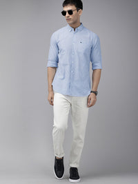 THE BEAR HOUSE Men Blue & White Classic Slim Fit Striped Pure Cotton Casual Shirt