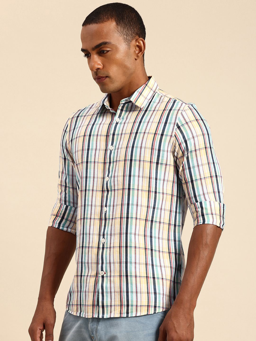 Being Human Slim Fit Opaque Pure Cotton Checked Casual Shirt