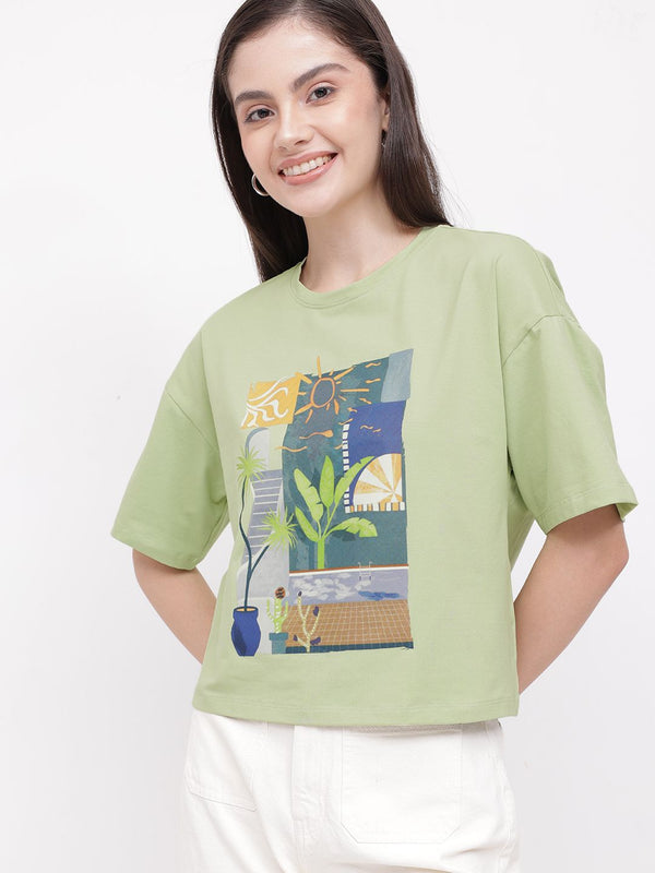 DressBerry Cool Matcha Spring Graphics Oversized T-shirt
