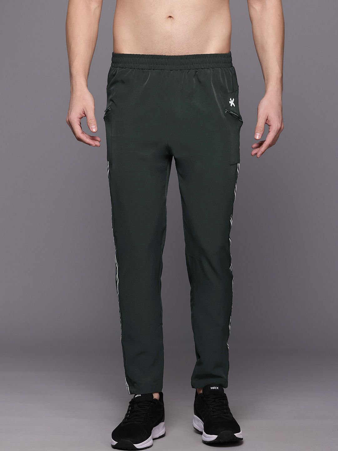 HRX by Hrithik Roshan Men Striped Detail Mid-Rise Rapid-Dry Training Track Pants