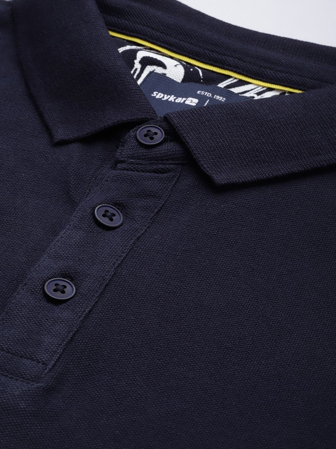 SPYKAR Men Polo Collar Indigo Pure Cotton Slim Fit T-shirt With Minimal Embroidered Detail