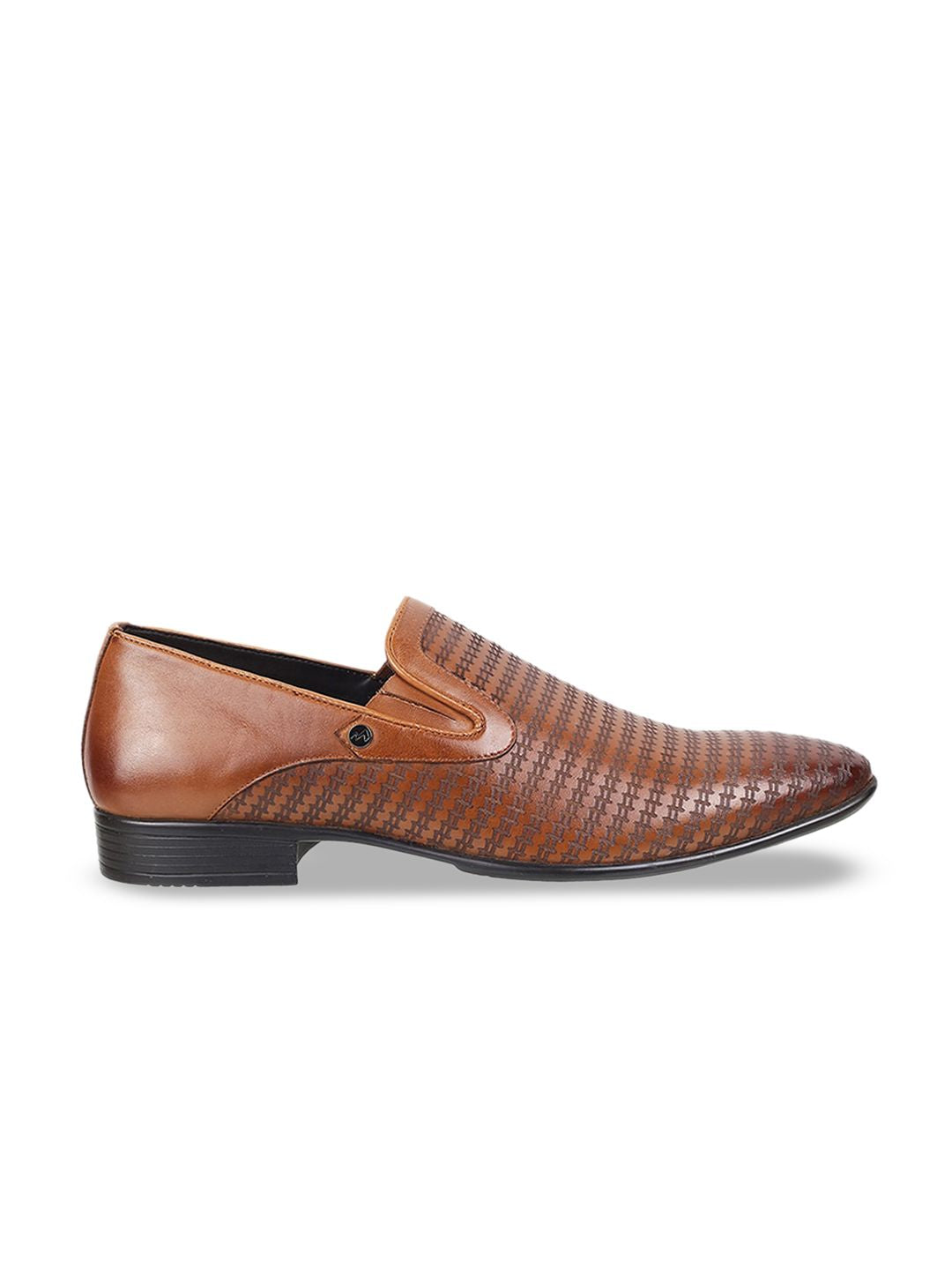 Metro Men Textured Round Toe Leather Formal Slip-On Shoes