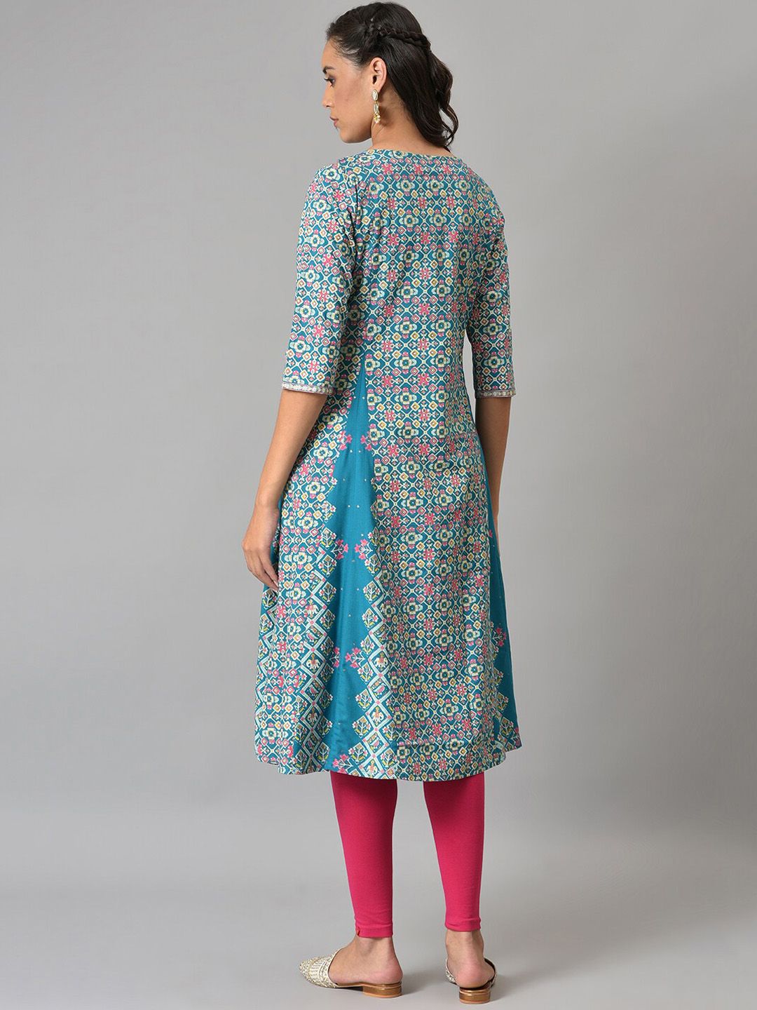 W Women Blue Ethnic Motifs Printed Anarkali Kurta
