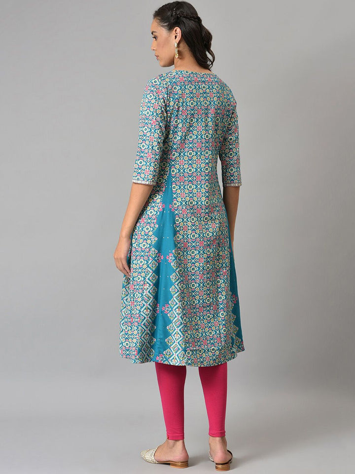W Women Blue Ethnic Motifs Printed Anarkali Kurta