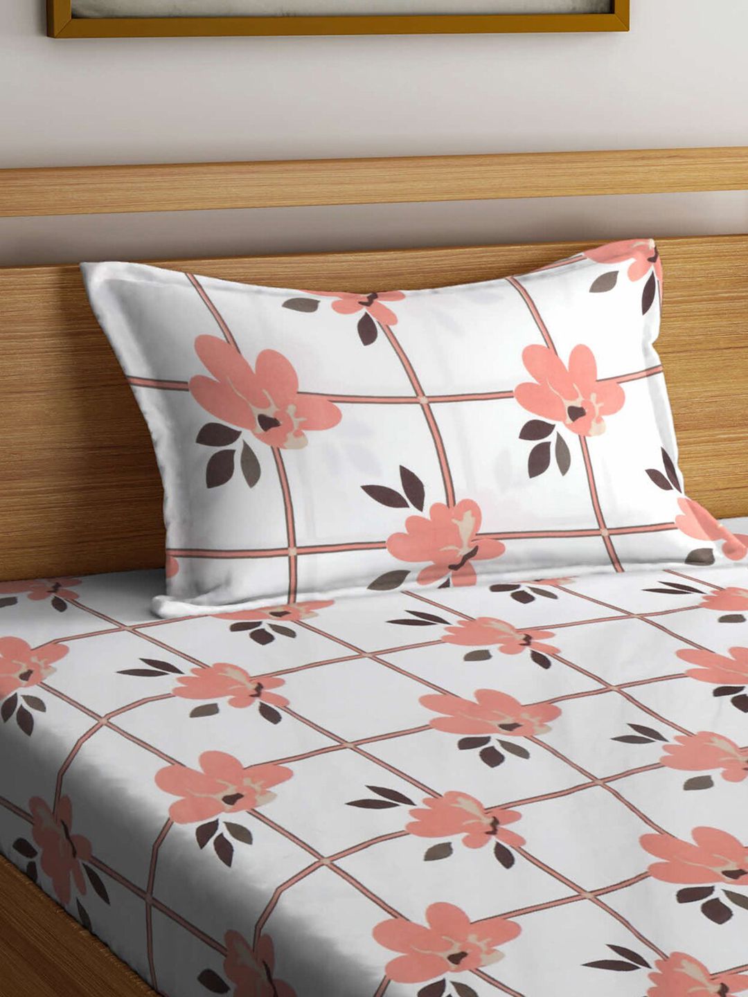 KLOTTHE White Floral Cotton 130 TC Single Cadar Halus dengan Sarung Bantal-89 x 59 inci