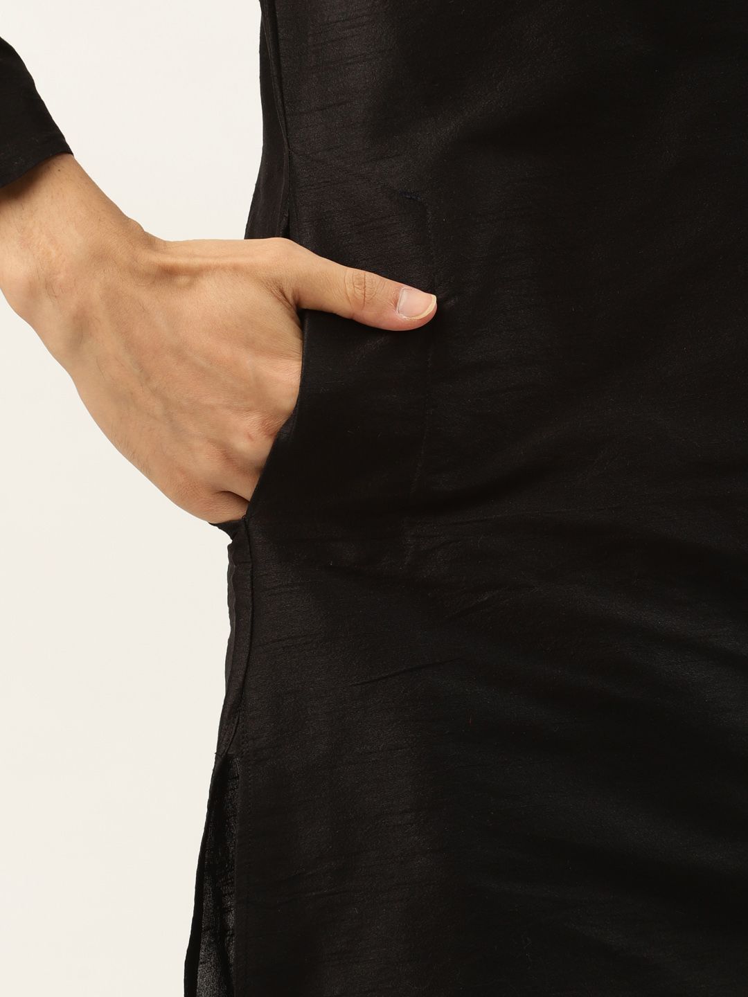 SOJANYA Men Black Kurta with Churidar & Nehru Jacket