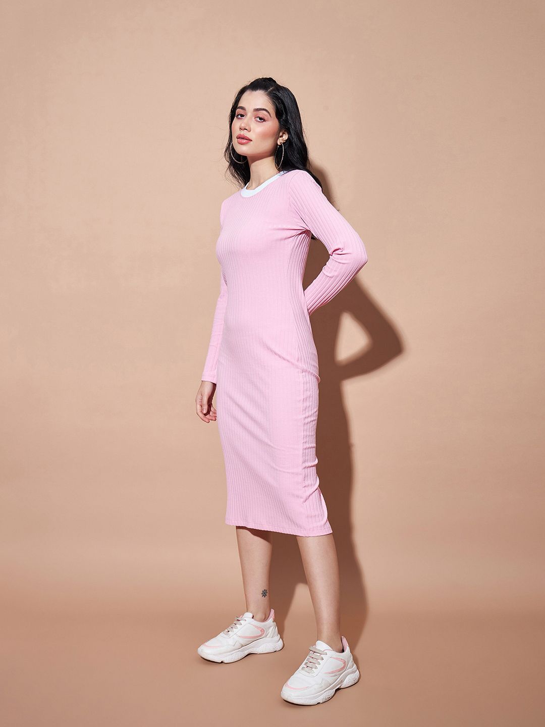 SASSAFRAS BASICS Ribbed Round Neck Bodycon Dress