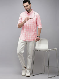 THE BEAR HOUSE Men Pink Slim Fit Tartan Checks Checked Casual Shirt