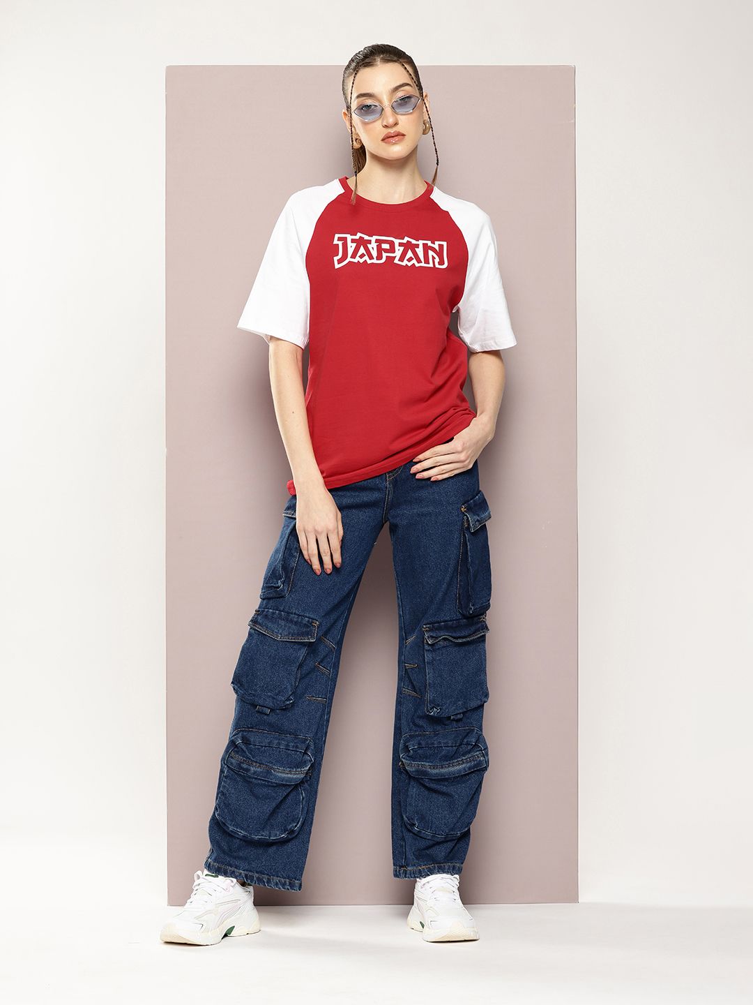 DILLINGER Colourblocked Raglan Sleeves Oversized Pure Cotton T-shirt