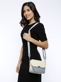 Lino Perros Blue & Off-White Colourblocked Handheld Bag