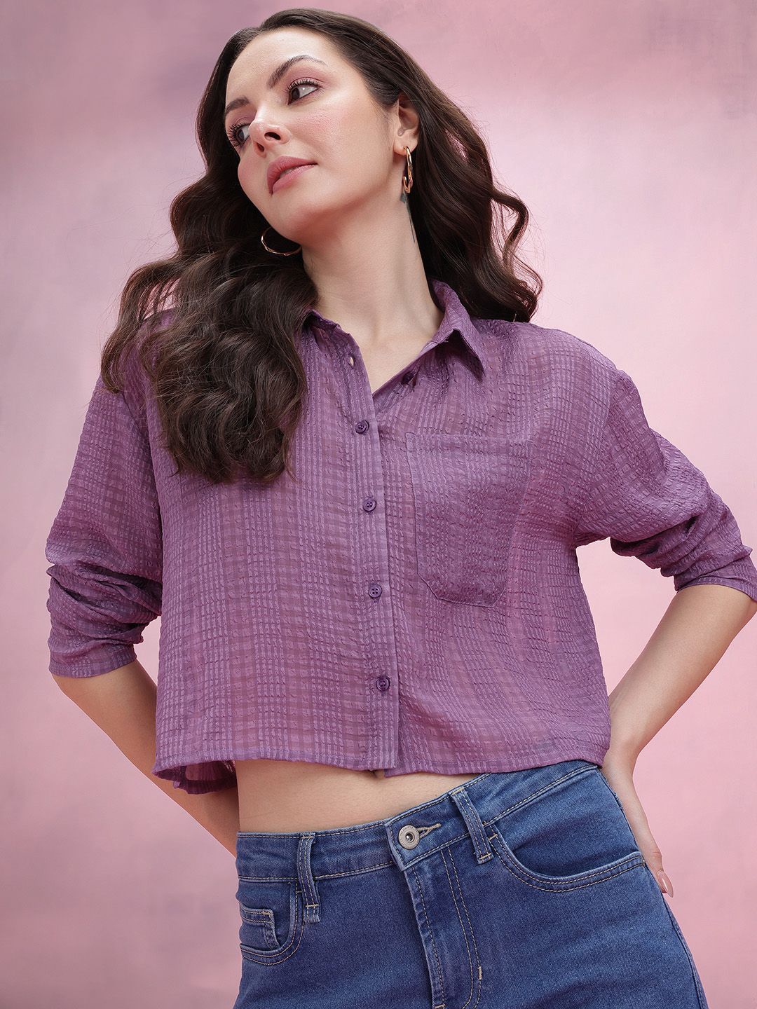 DressBerry Seersucker Crop Shirt