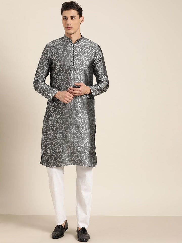 SOJANYA Men Grey Geometric Kurta