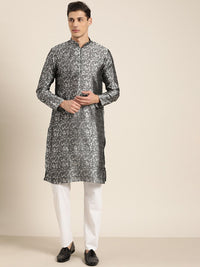 SOJANYA Men Grey Geometric Kurta