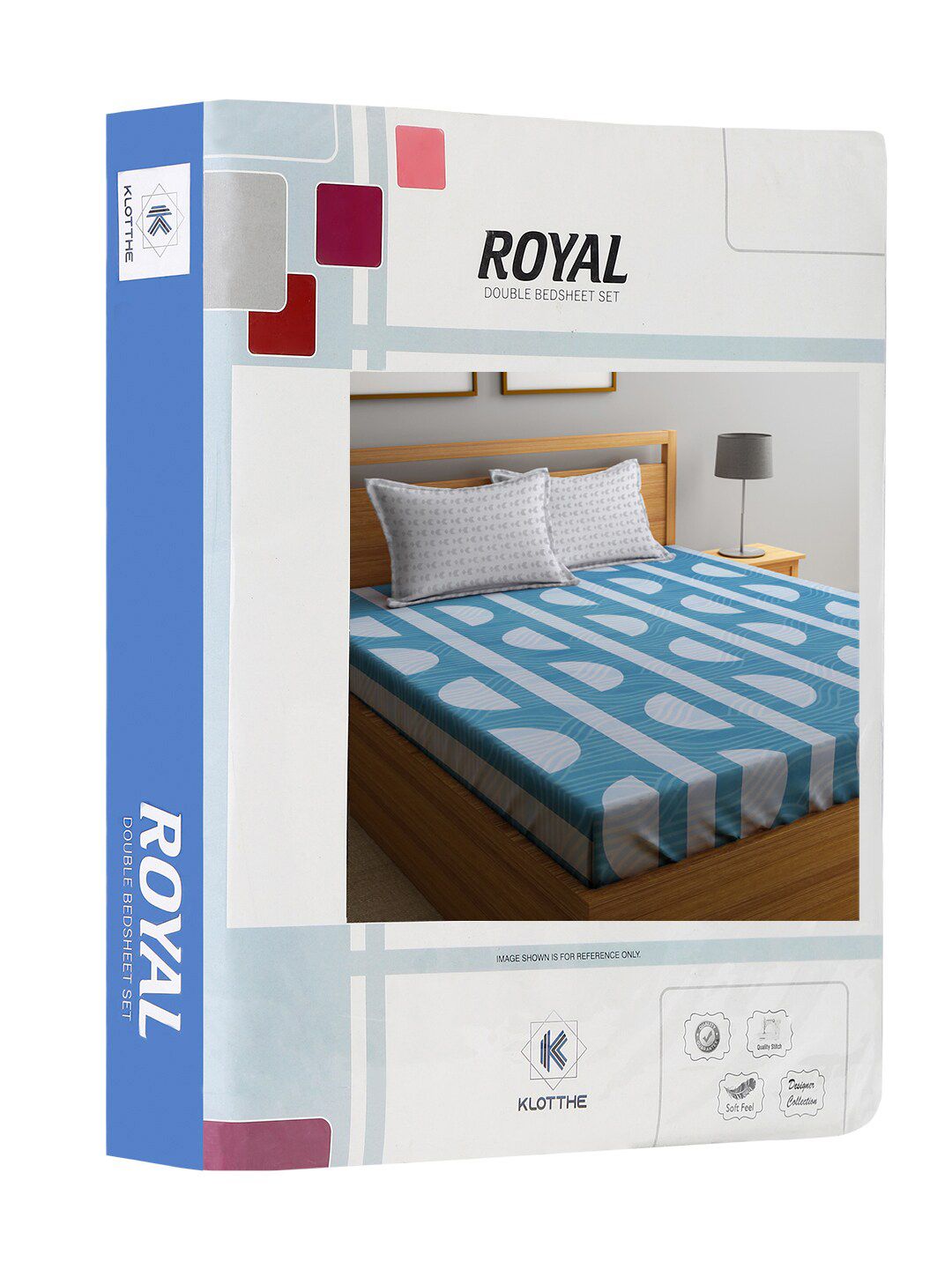 KLOTTHE Blue & White Geometric Printed 300 TC King Bedsheet With 2 Pillow Covers