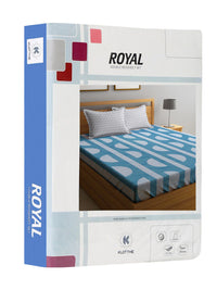 KLOTTHE Blue & White Geometric Printed 300 TC King Bedsheet With 2 Pillow Covers
