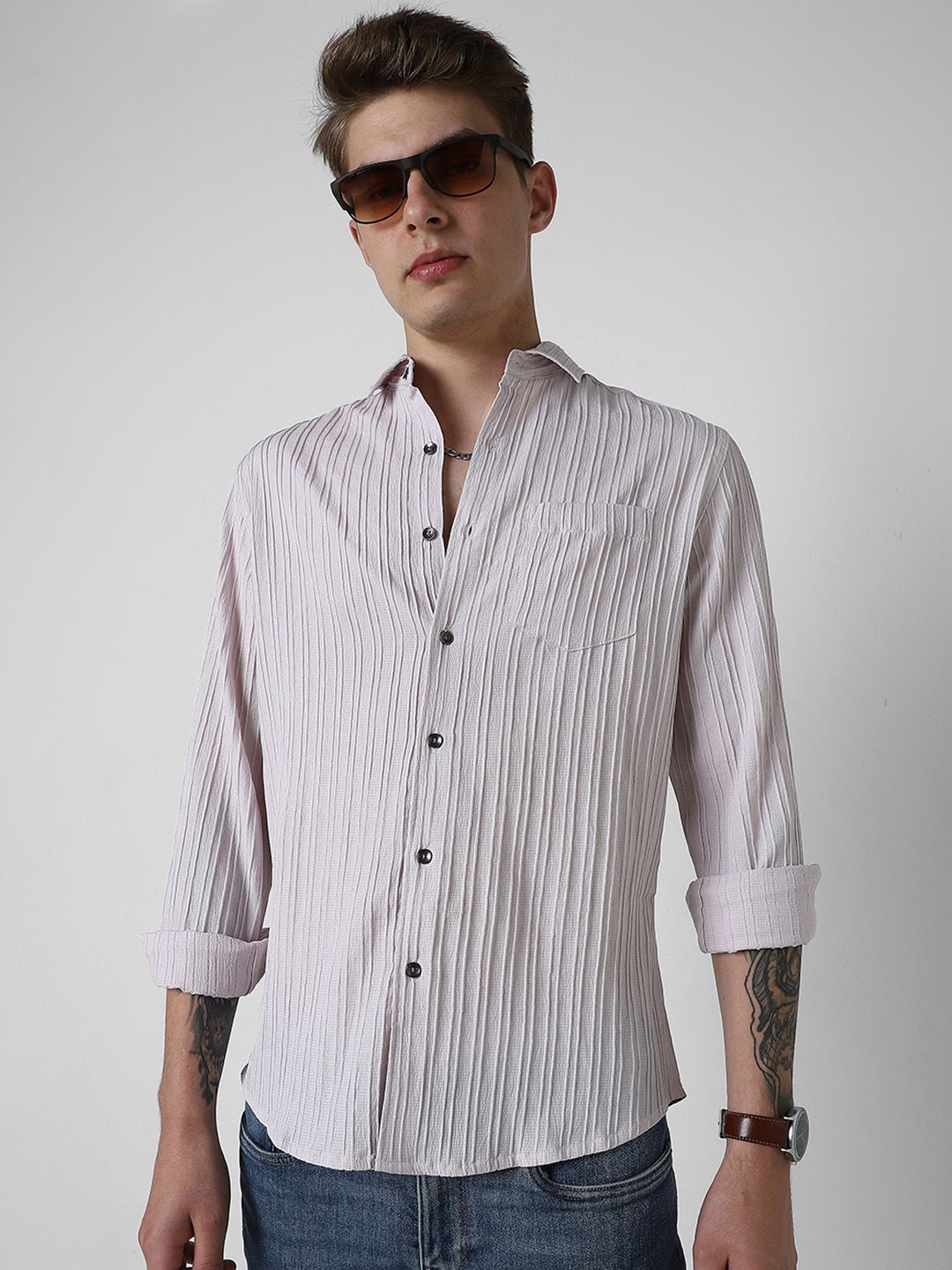 VASTRADO Men Classic Slim Fit Opaque Striped Casual Shirt