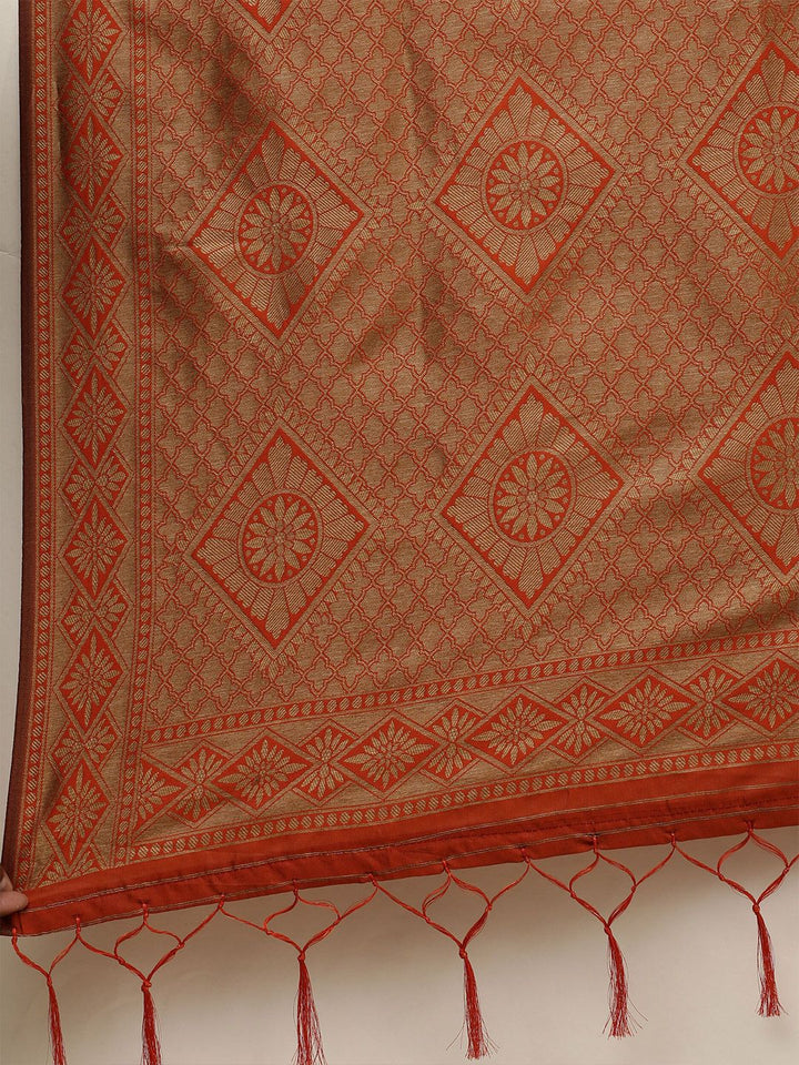 Saree mall Rust & Gold-Toned Silk Blend Banarasi Sarees