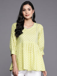 Libas Geometric Printed V-Neck Gotta Patti Pure Cotton Empire Kurti