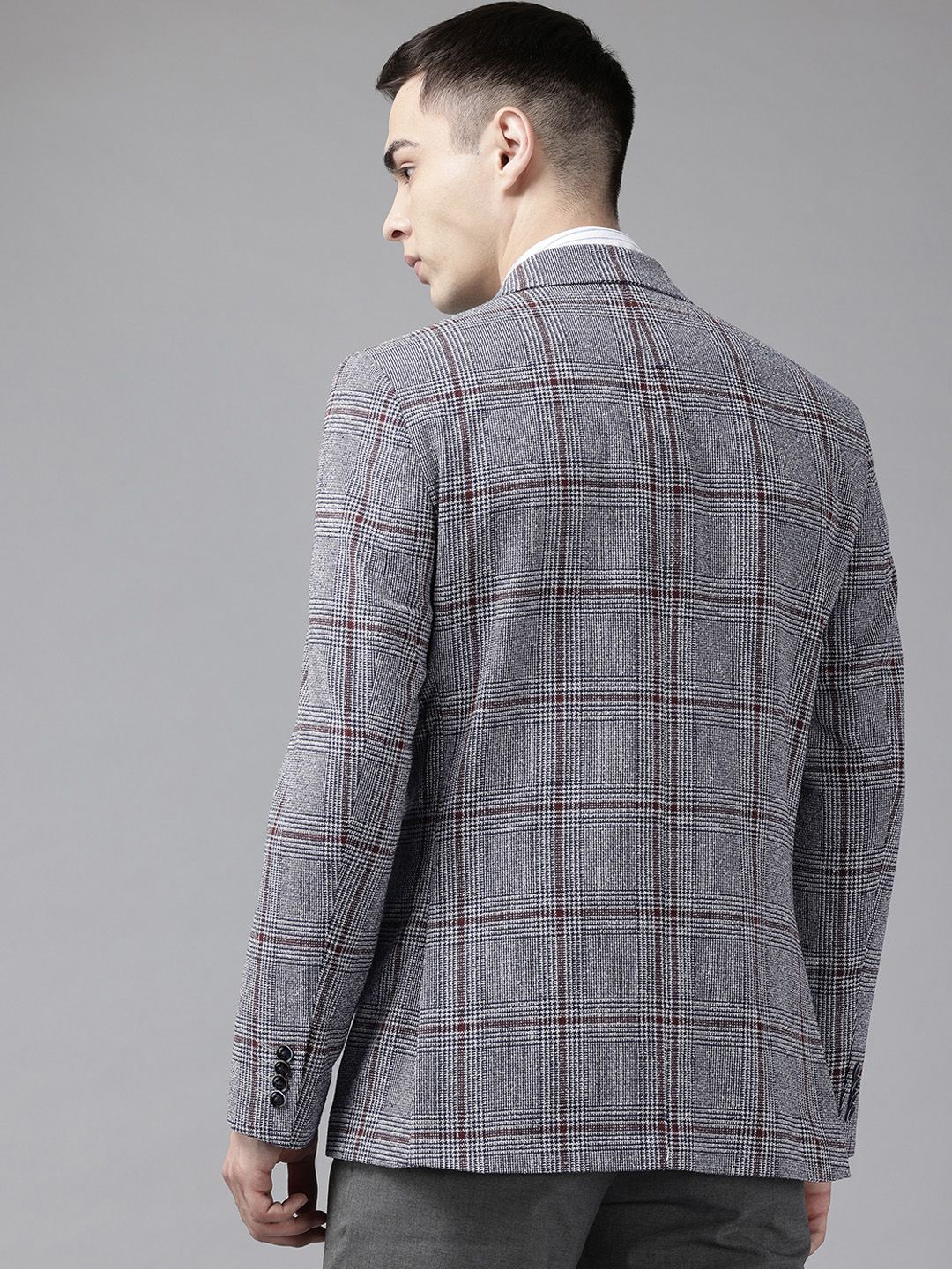 Park Avenue Checked Notched Lapel Single-Breasted Formal Blazer