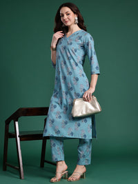 Indo Era Floral Printed Regular Pure Cotton Kurta with Trousers