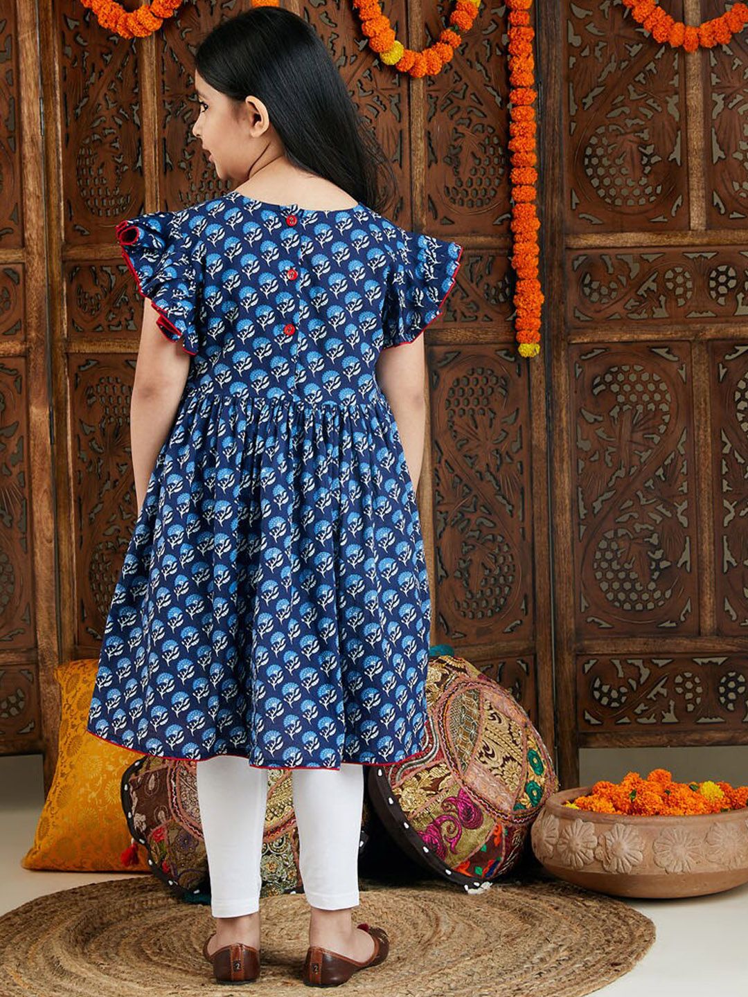 VASTRAMAY Girls Floral Printed Anarkali Pure Cotton Kurta