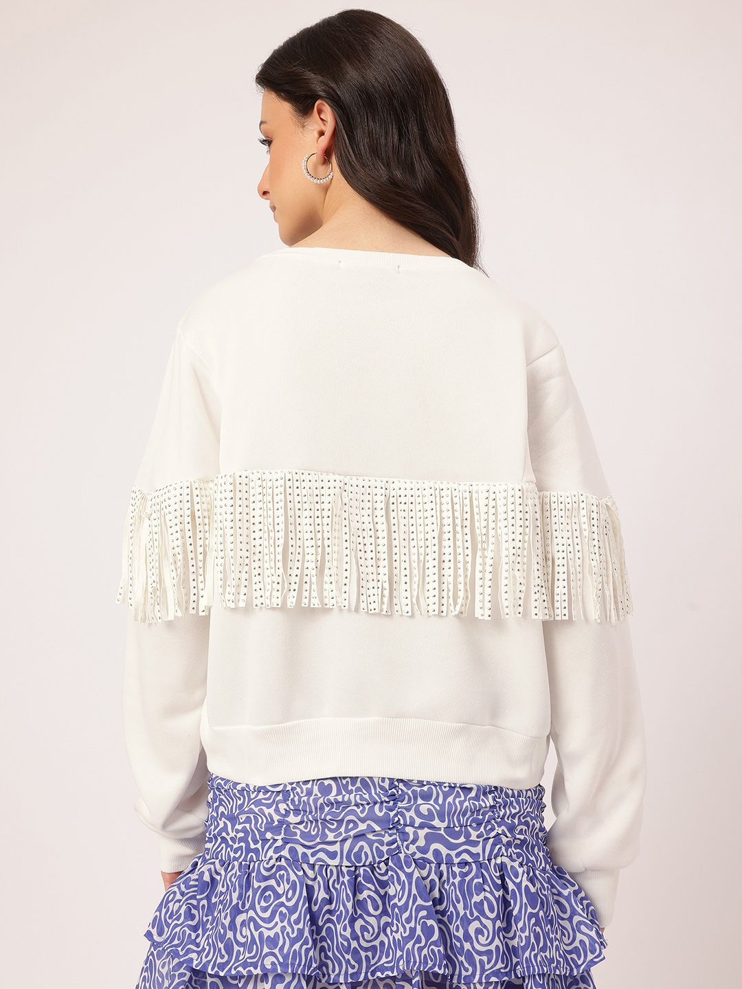 DressBerry Eclectic Ensemble Studded Fringed Sweatshirt