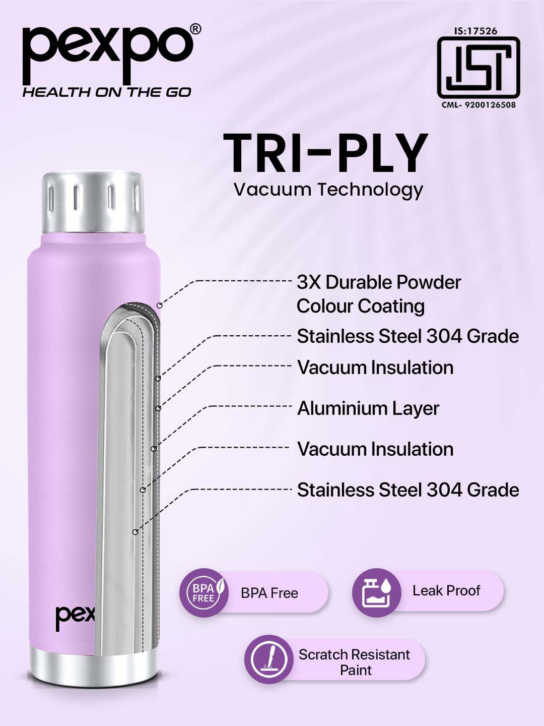 Pexpo Purple CAMEO Thermosteel Hot and Cold Upto 10 hrs Insulated Water Bottle 500ml