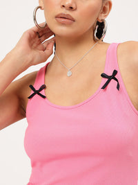 DressBerry Barbiecore Era Bow Detail Textured Knit Crop Top