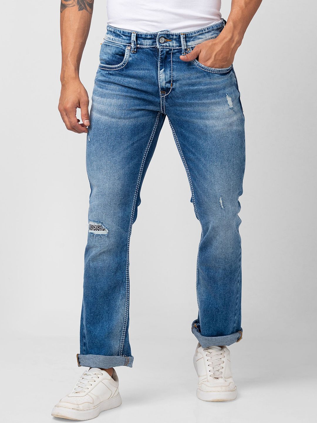 SPYKAR Men Rafter Relaxed Fit Mildly Distressed Light Fade Cotton Jeans