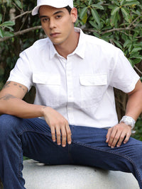 Thomas Scott Smart Boxy Short Sleeves Spread Collar Cotton Opaque Casual Shirt