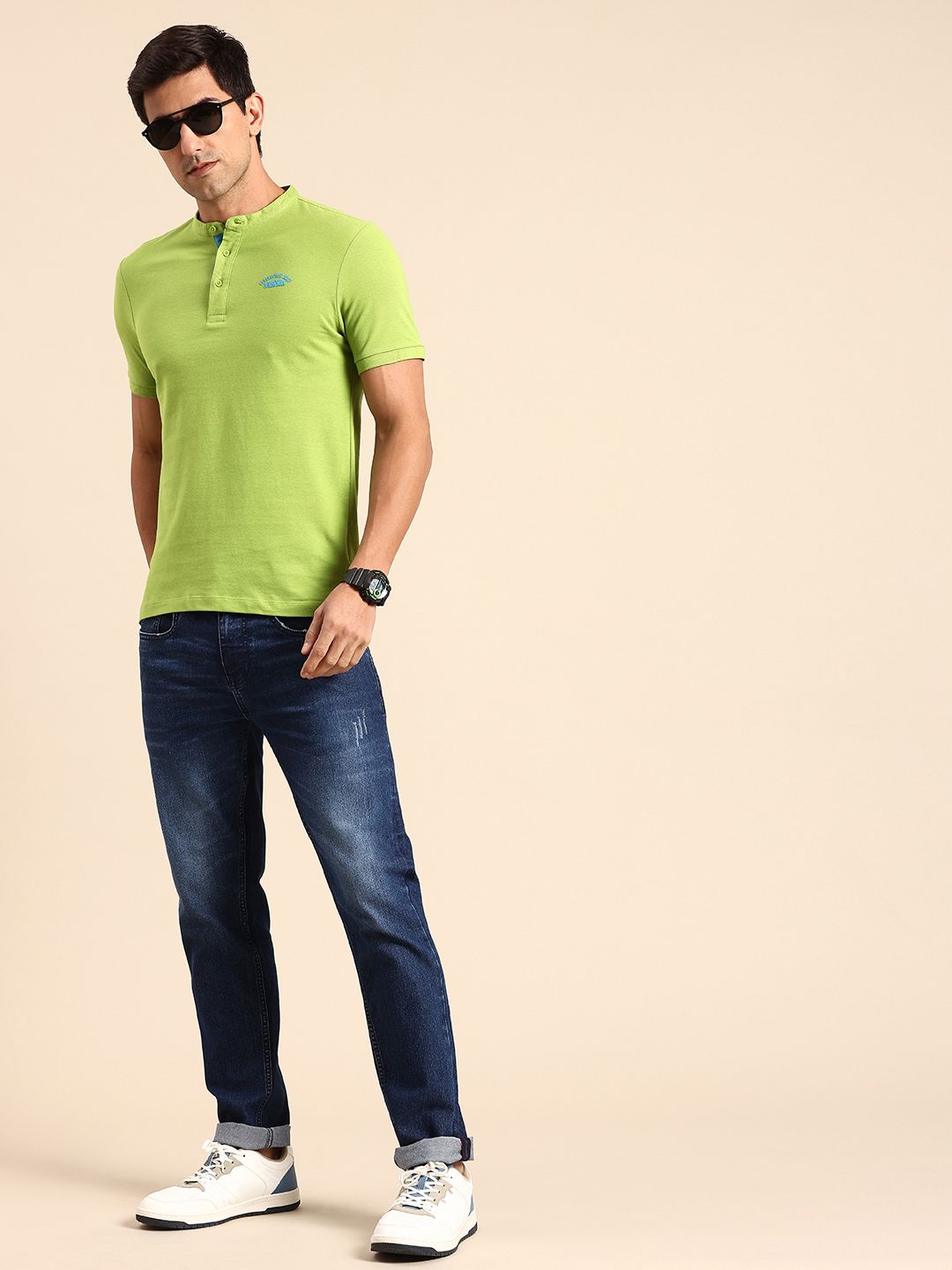 Being Human Henley Neck Pure Cotton T-shirt