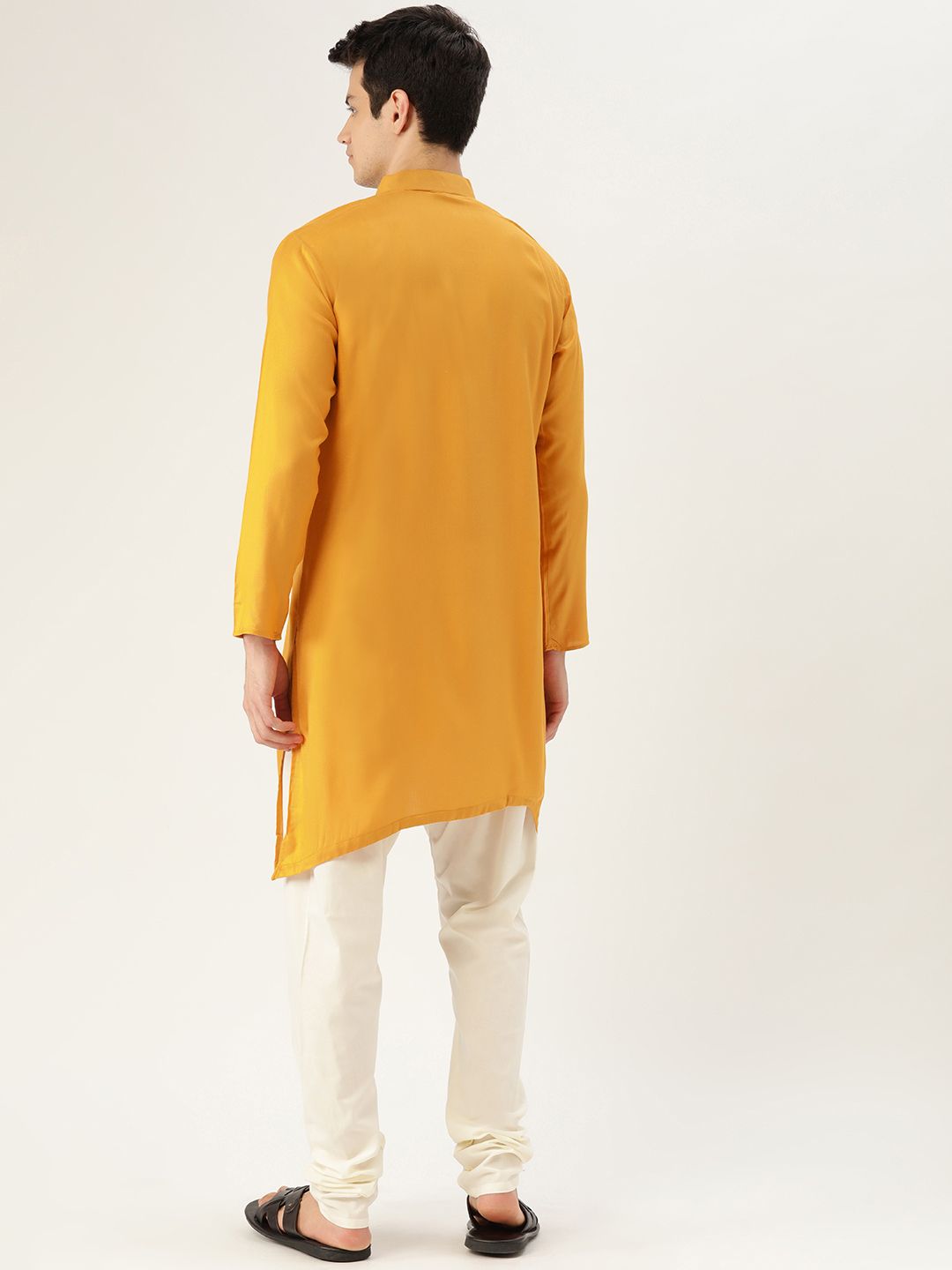 SOJANYA Men Mustard Yellow Solid Straight Asymmetric Kurta