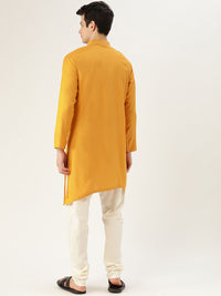 SOJANYA Men Mustard Yellow Solid Straight Asymmetric Kurta