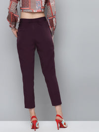 SASSAFRAS Women Burgundy Tailored Cropped Peg Trousers