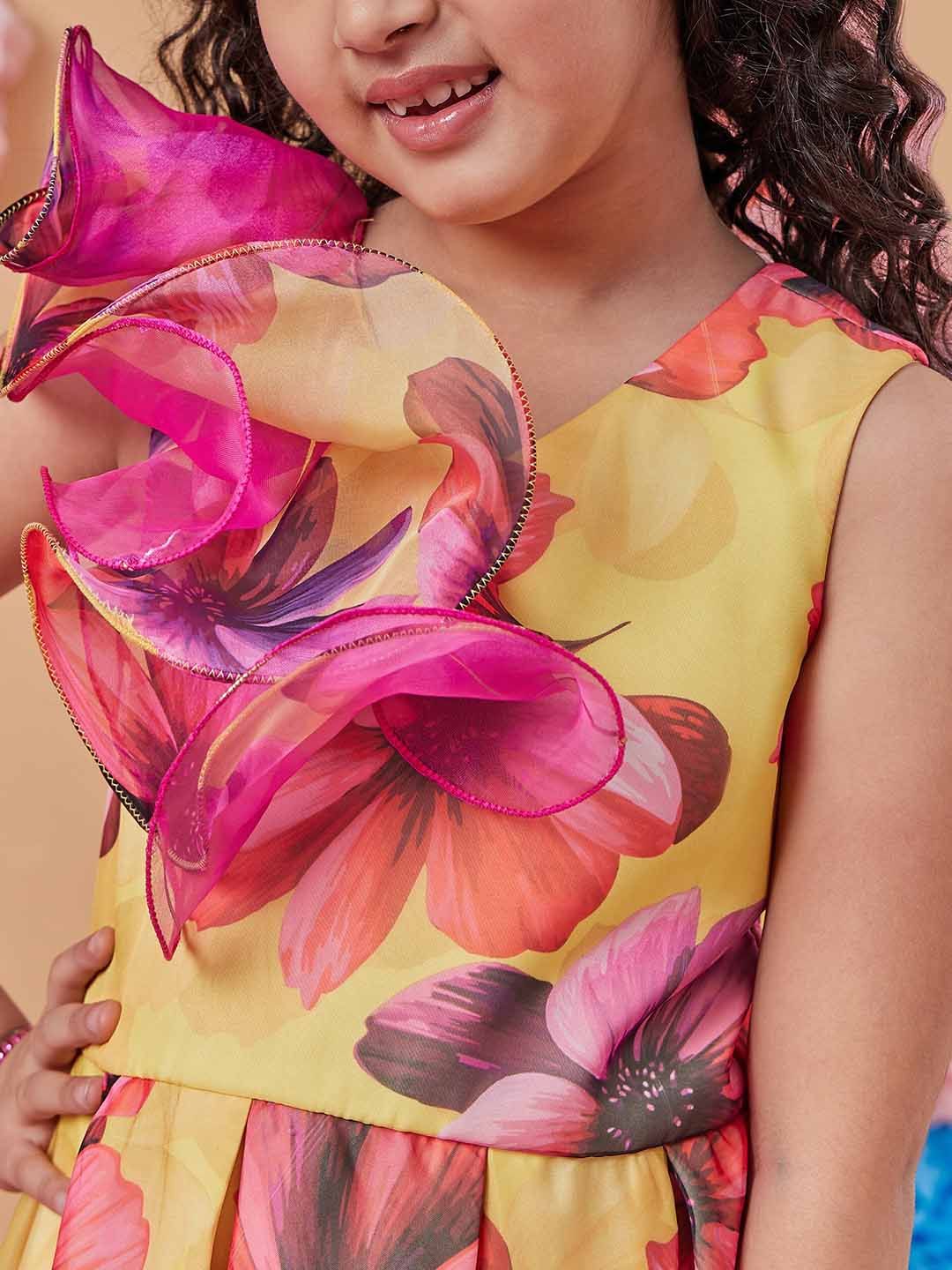 pspeaches Girls Floral Printed Fit and Flare Midi Dress