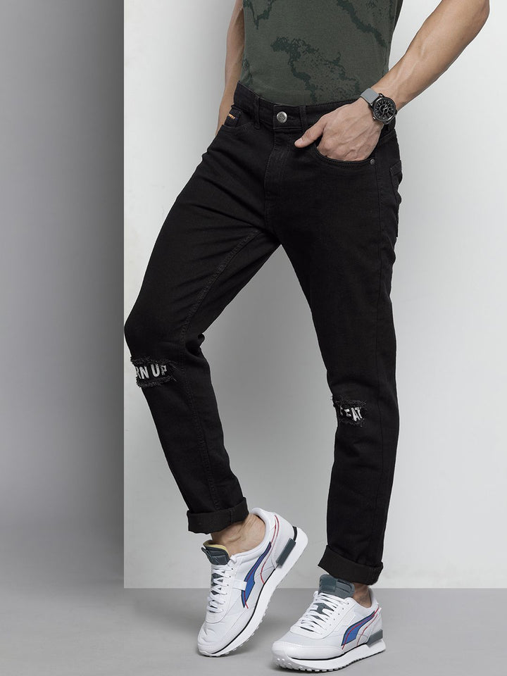 The Indian Garage Co Men Black Slim Fit Applique Stretchable Jeans