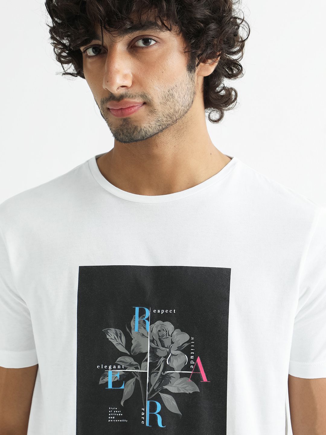 RARE RABBIT Men White Printed Pure Cotton Slim Fit T-shirt