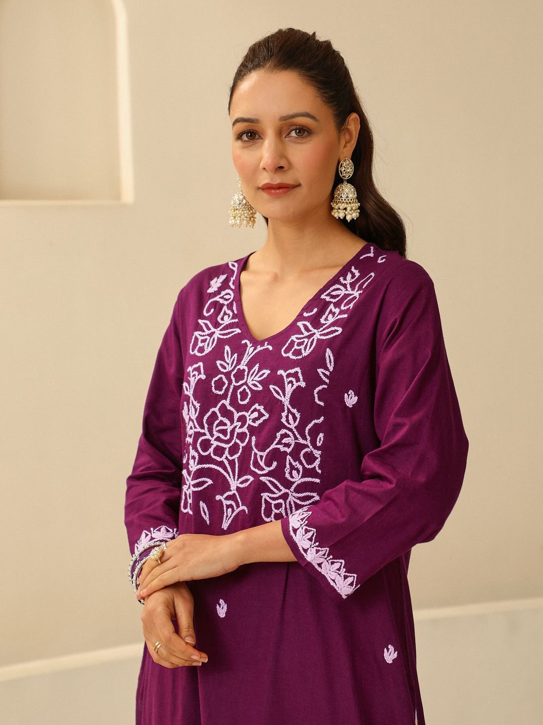 Rumah Wanita Chikankari Purple Cotton Chikankari Sulam Kurta